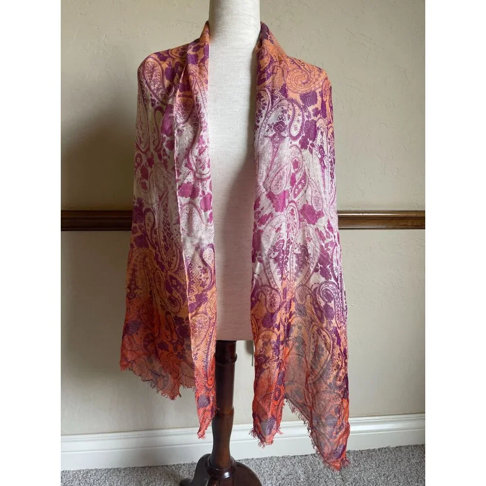 Tommy Bahama Gold Sparkle Mettallic Fiber Orange Purple Artsy Fringe Rectangle S
